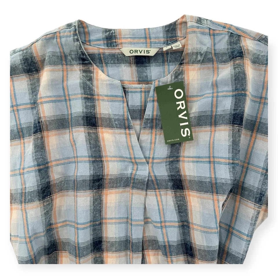 Vestido Orvis para mujer grande azul a cuadros algodón con corbata manga corta NUEVO Foto 4 de 4