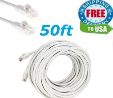 50 FT RJ45 Cat5 Ethernet LAN Network Cable for PC PS Xbox Internet Router White