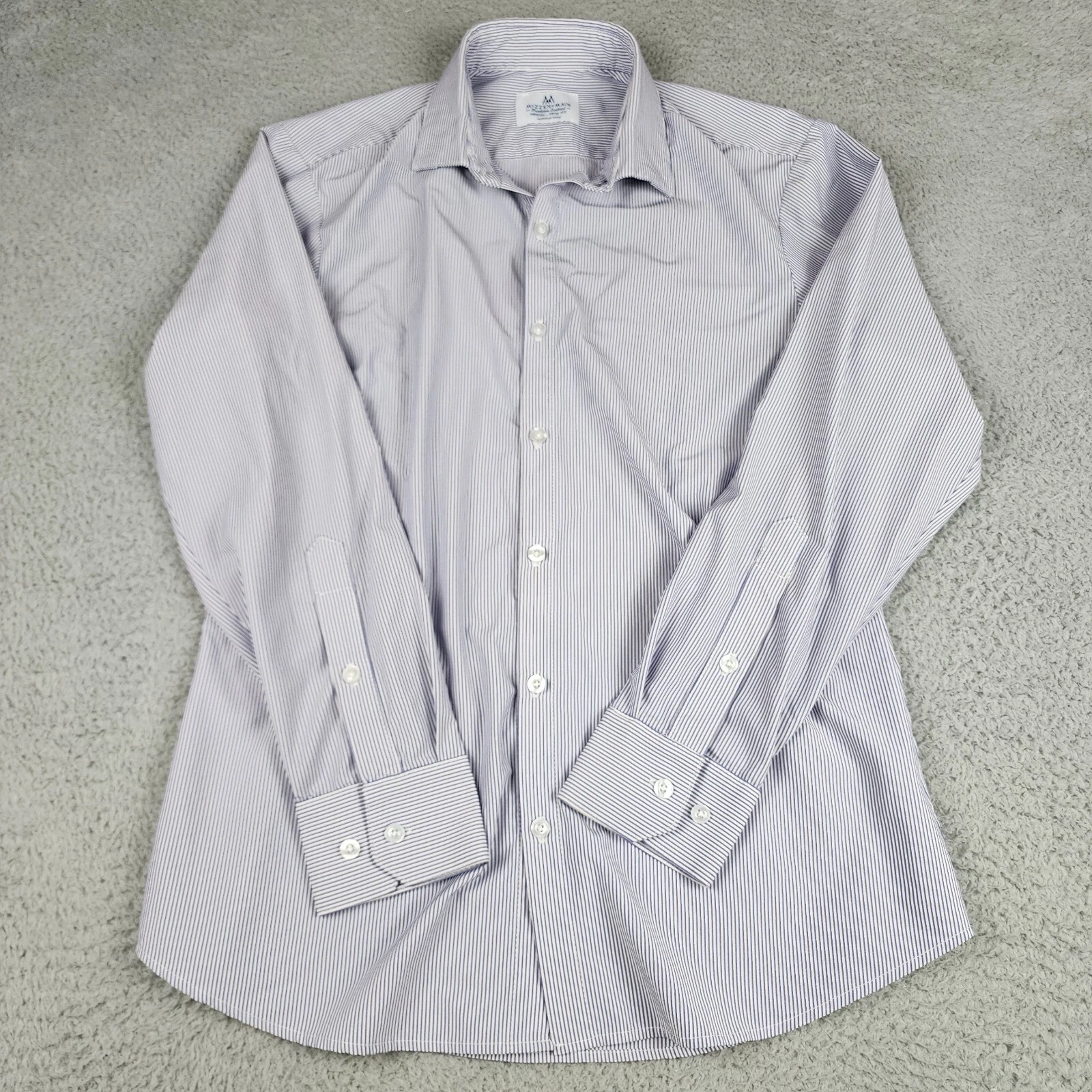 Mizzen Main Shirt Mens Medium Blue Striped Trim Fit Made USA Long Sleeve