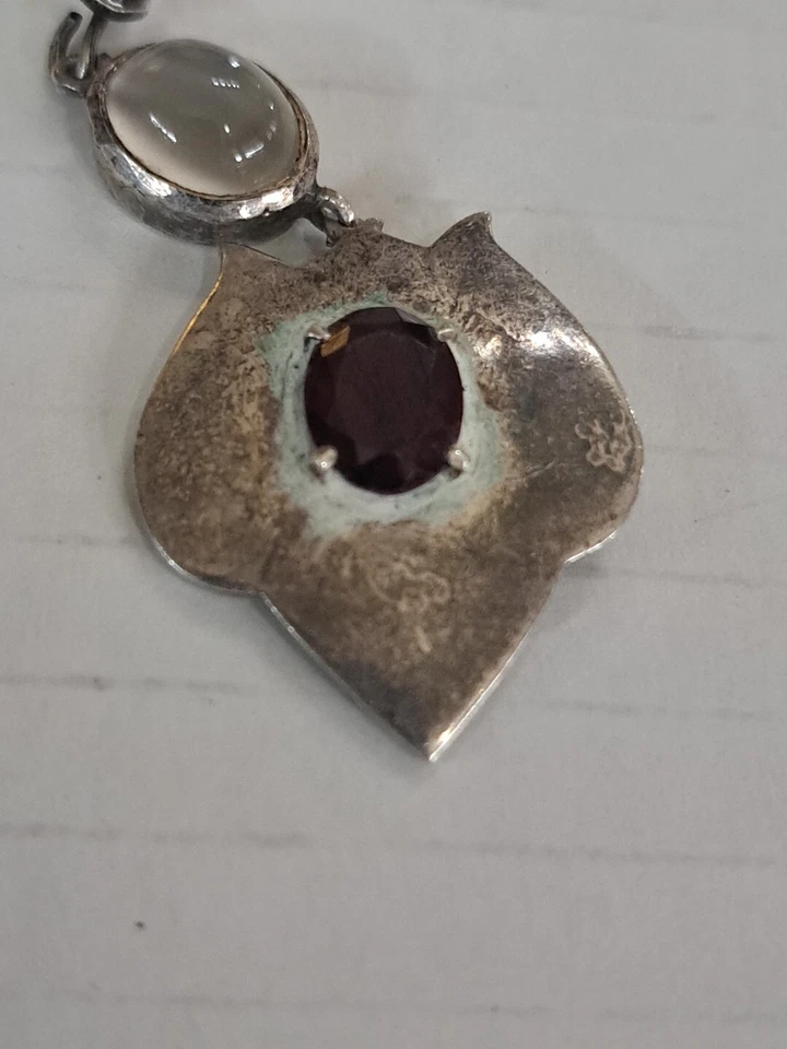 Pendientes de plata de ley 925 con piedras preciosas de luna y granate del suroeste Foto 4 de 4