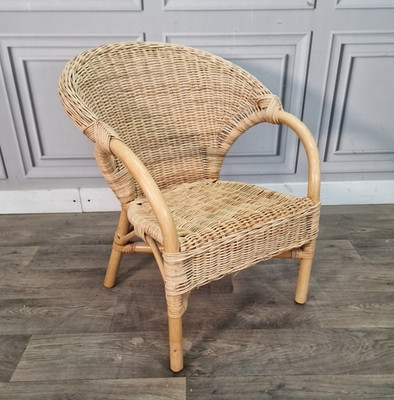 Vintage Rattan Korbsessel - kleine Kinder Wanne Lounge Sitz - Boho Retro MCM