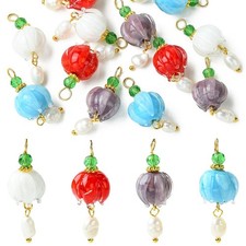12pcs Lampwork Glass Flower Charms Tulip Bud Pendant Pearl Beads for Jewelry DIY