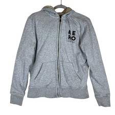Aeropostale Hoodie Sweatshirt Kids Small Gray Full Zip Sherpa Fleece Lined Logo