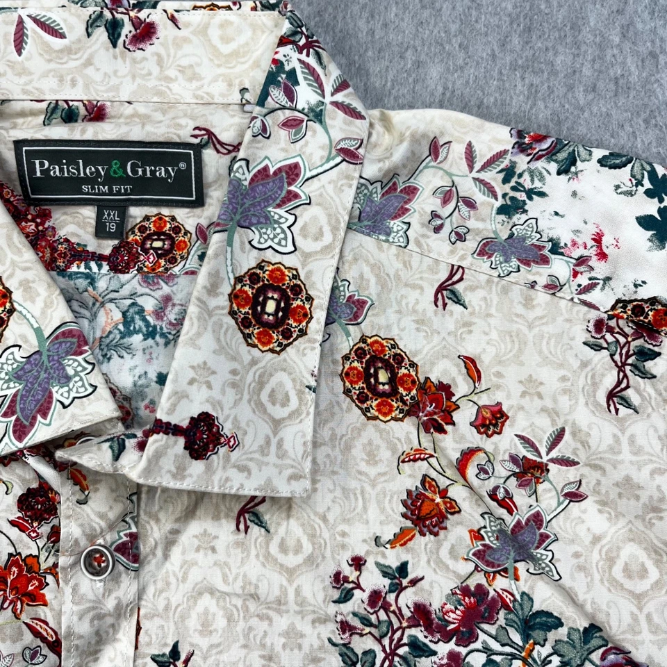 Paisley & Gray Long Sleeve Button Up Shirt Mens XXL Slim Fit White Floral Print - Image 4 of 4
