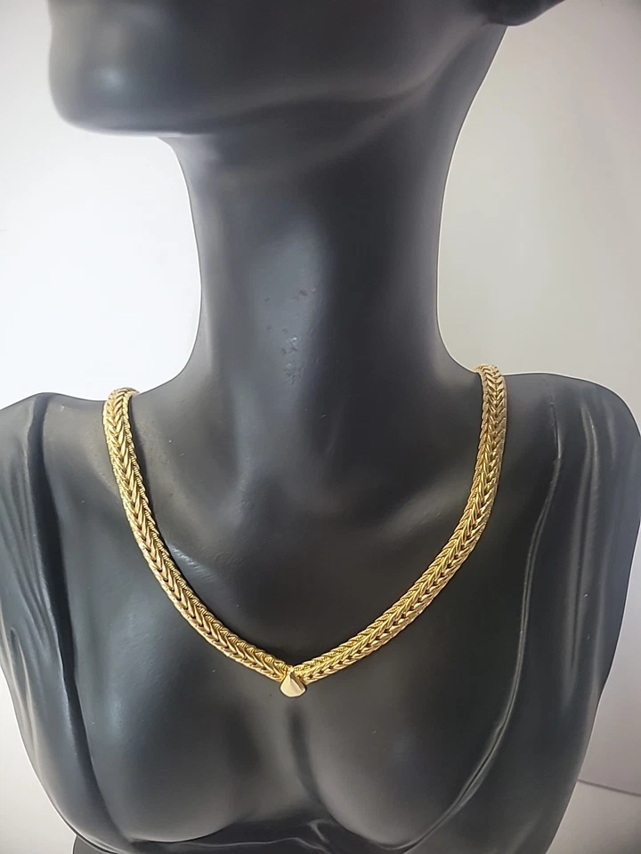 Collar Vintage Cadena Punta Tono Dorado Eslabón Eslabón Espiga Joyería Disfraz Foto 3 de 4