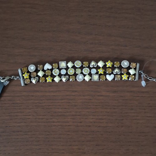 PILGRIM TRIPLE BEADED BRACELET ENAMEL RHINESTONE AGED LOOK STAINLESS STEEL - Picture 3 of 6