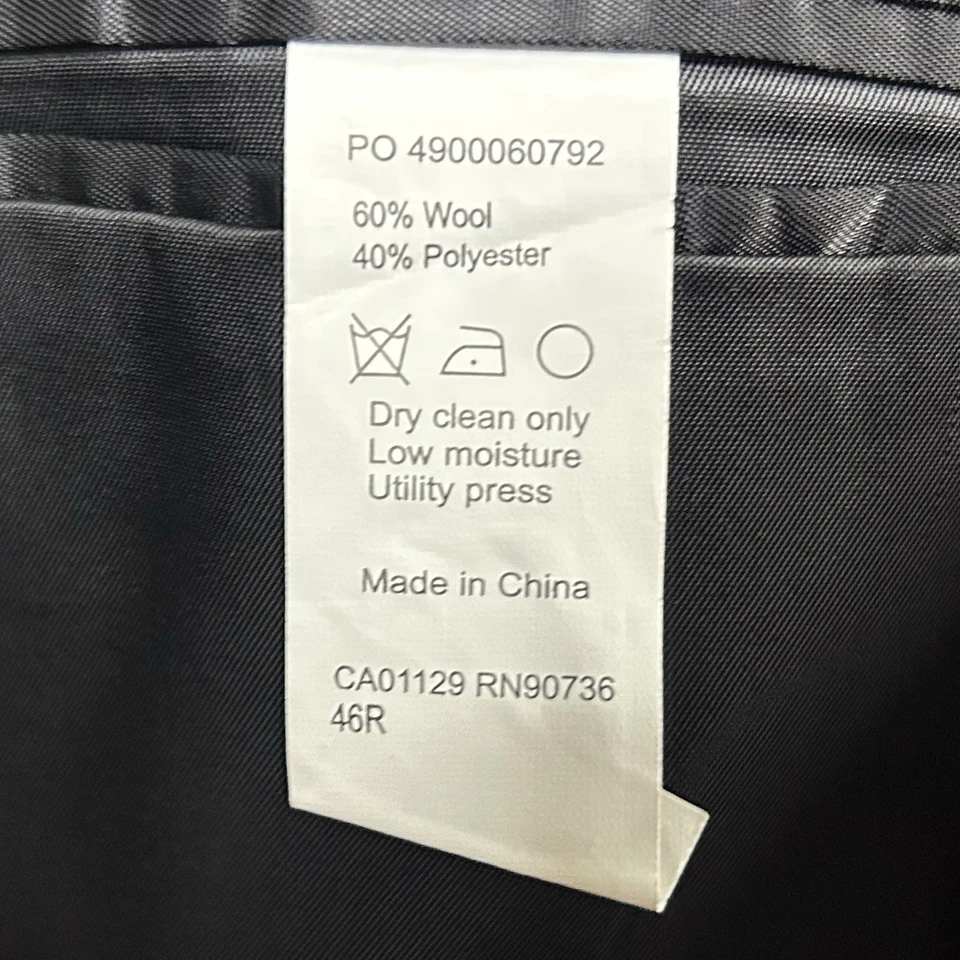 Calvin Klein 46R Sport Coat Wool Blend Dark Gray Herringbone Two Button Vented - Image 4 of 4