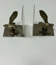 Vintage MCM Brass Eagle Bookends Pair Retro Decor