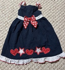Girls Toddler Size 24 Months Sophie Rose Blue Dress Stars Patriotic Seersucker