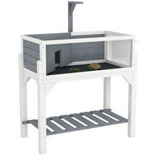 Wooden Tortoise House, Tortoise Enclosure with Storage Shelf, Lamp Holder, Grey