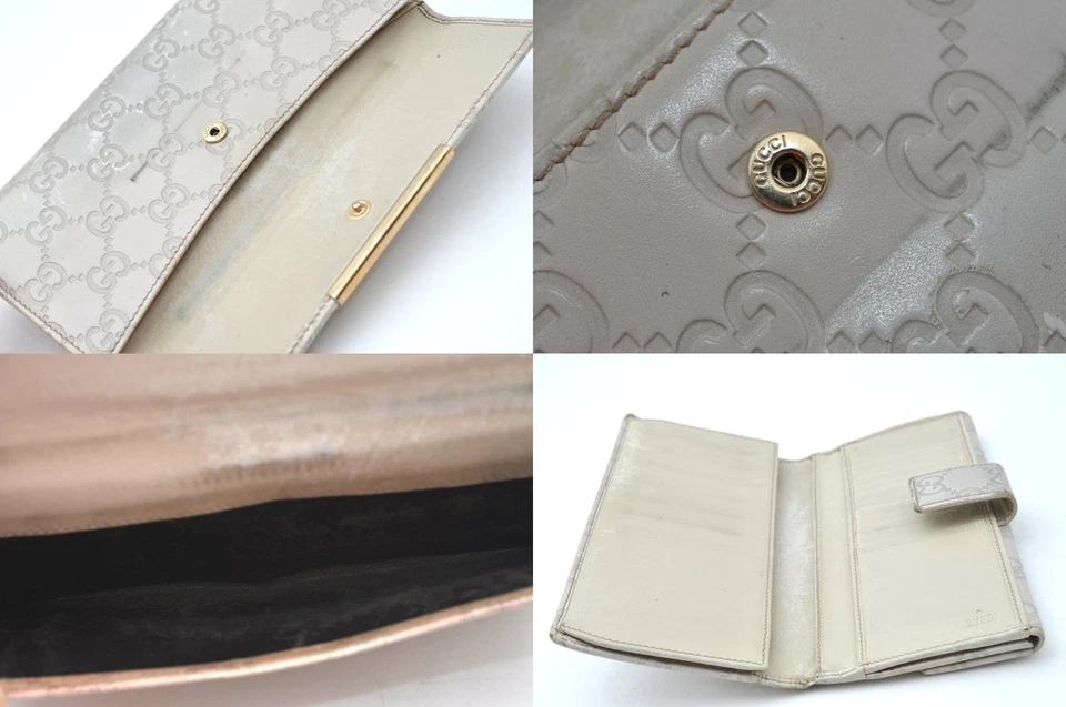 Auténtico GUCCI Vintage Cartera Larga Doble Cartera Cartera Cuero Negro 6 Set L2828 Foto 4 de 4