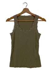 LES LUNES Damen Top XXS/32 Grün Rippstrick Spitze Vintage Bohemian