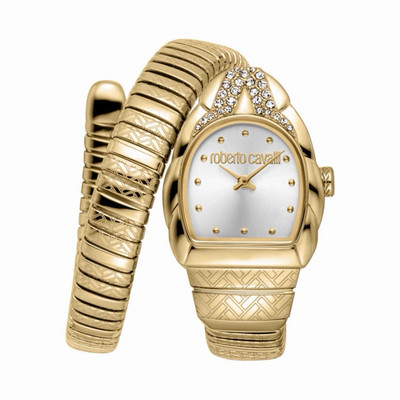 Roberto Cavalli Women s Quartz Analog Gold SS Bangle Gemmed Silver Dial 30m