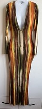 Fashion Nova Multicolor Striped Knit Bodycon Maxi Dress XS V-Neck Long Sleeve