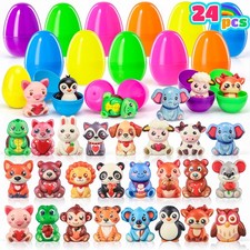 24 Pack Prefilled Easter Eggs with Squishy Animal Toys, Pre-Filled Multicolor