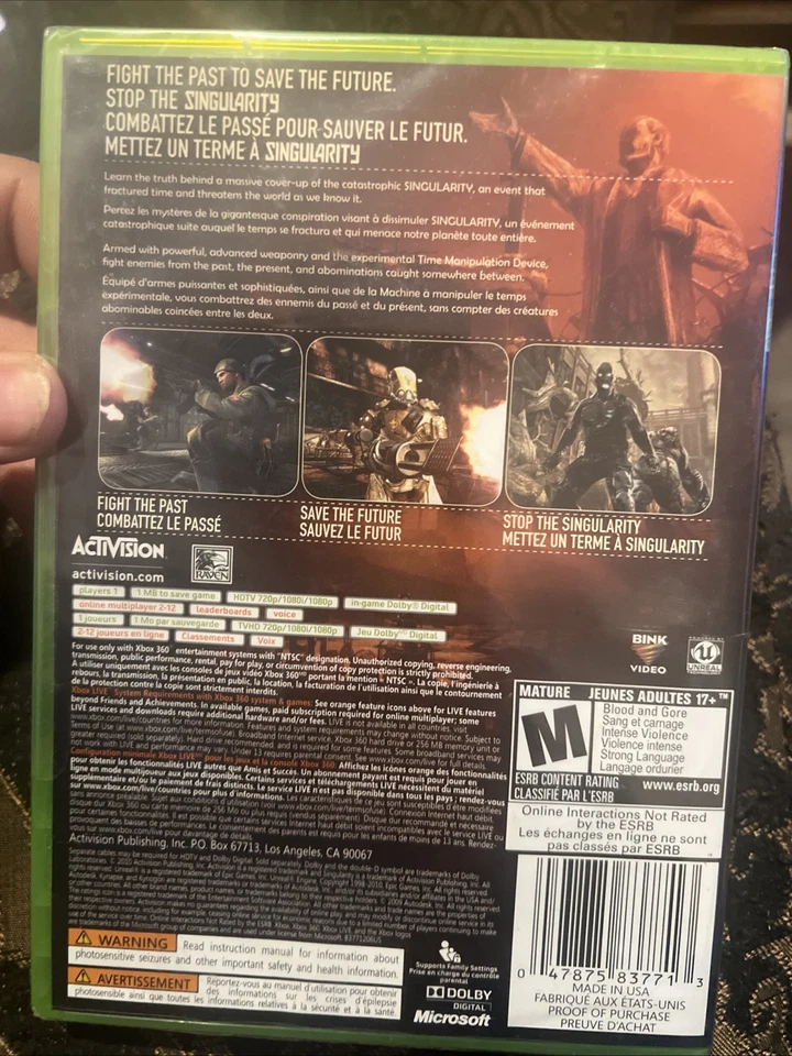 Singularity (Xbox 360, 2010) Complete, Tested, Working, all VG but Crack in Case - Image 2 of 3