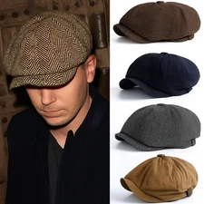 Newsboy Hat Flat Cap Driver Herringbone Tweed Plain Wool Baker Boy Classic Golf