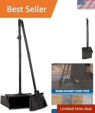Efficient Duo-Pan Dustpan & Broom with Serrated Edge - Space-Saving Design