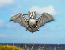 #4115P ANTIQUED .925 STERLING SILVER PLATED BAT PIN - W/JOINT + CATCH