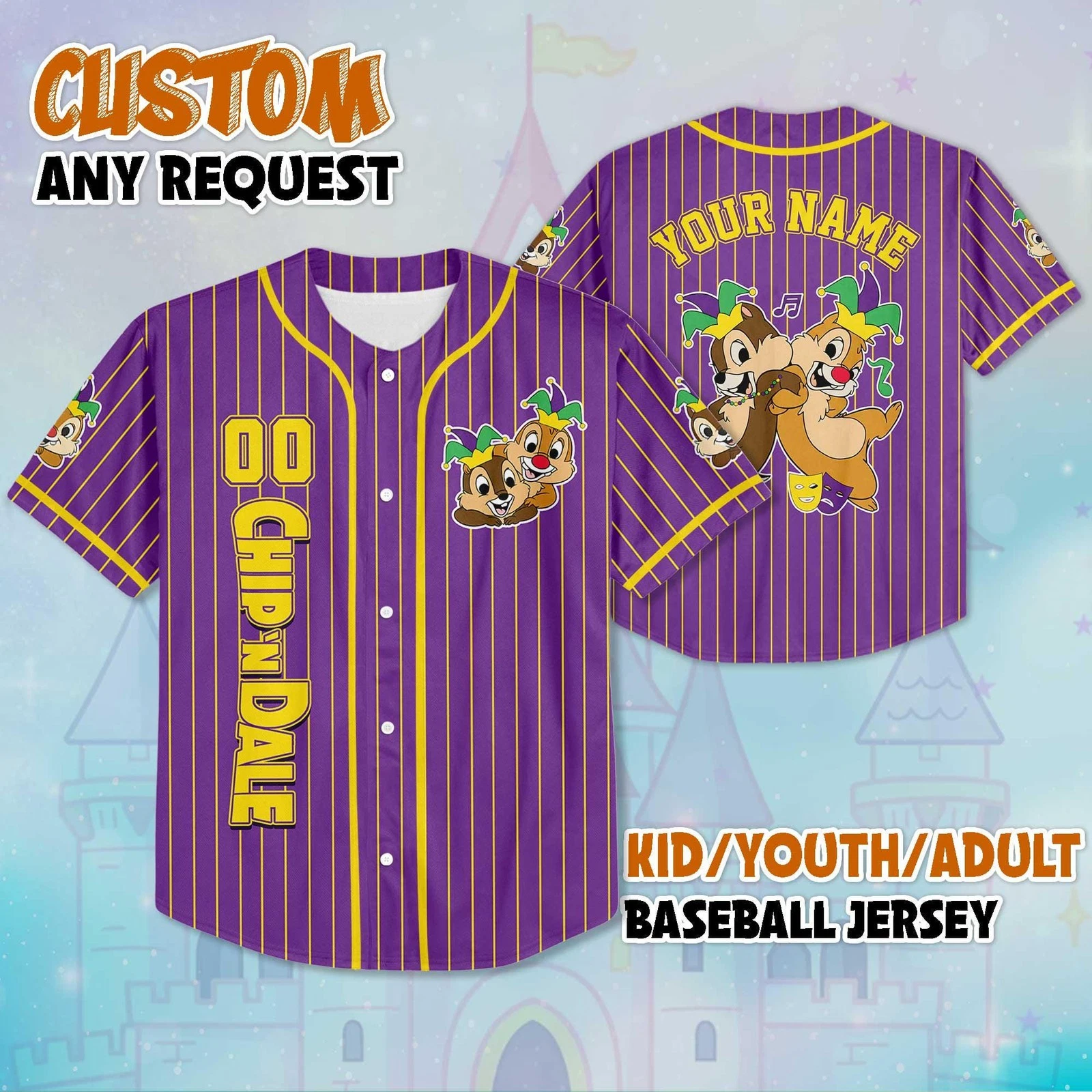 Personalized Chip N Dale Mardi Gras New Orleans Carnival Baseball Jersey Shirt