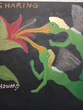 NEAT abstract & surreal PAINTING 12X16 titled (SHARING) SIGNED-UNUSAL- original