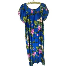 Vtg Womens Hawaiian Maxi Dress XL Hilo Hattie Made In Hawaii 100 Cotton Scoop
