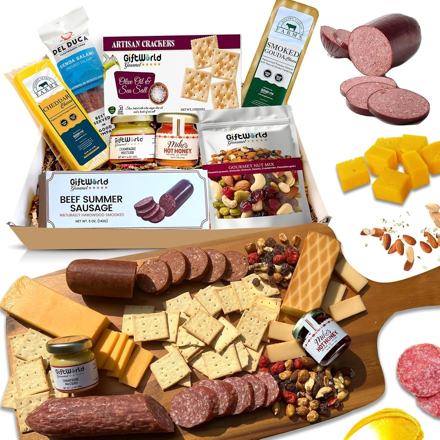GIFTWORLD DLX CHARCUTERIE IMPORTED MEAT & CHEESE GIFT BASKET w/SNACKS & SPREADS