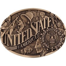 Nos Brass United States America Buffalo Bison Native American Vtg Belt Buckle