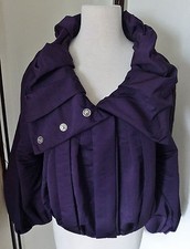 ST. JOHN SO CA GORGEOUS EGGPLANT RUCHED COLLAR SHORT ZIPPERED JACKET NWOT S
