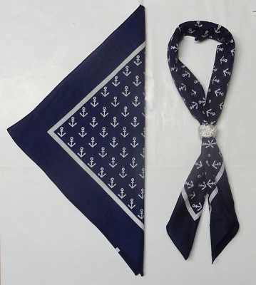 MODAS HALSTUCH KOPFTUCH BANDANA "ANKER" blau 70 x 70 cm, mit HALSTUCHKNOTEN