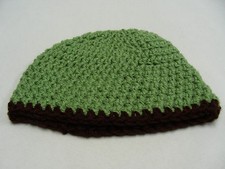 Green With Brown Trim - Nicely Knitted Baby Size Stocking Cap Beanie Hat 