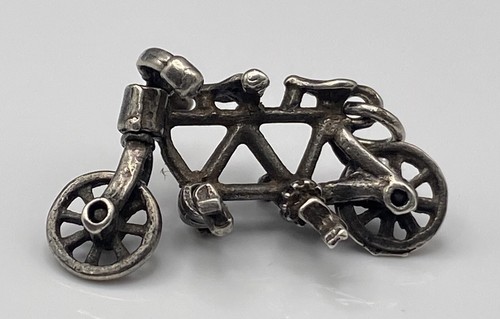 Vintage Sterling Silver TANDEM BICYCLE Bike Wheels Handlebar Pedals Move Charm