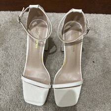 Fashion Nova Women’s Sandals Size 10 White Open Shoes Heels Patent Leather