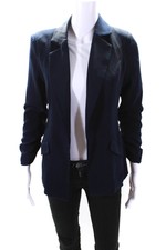 About Us Womens Notched Collar Open Front Blazer Jacket Navy Blue Size Xs