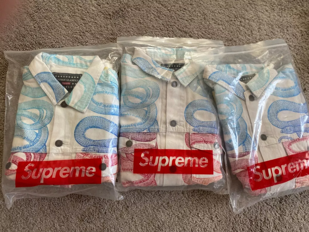 SUPREME X HYSTERIC GLAMOUR WHITE DENIM TRUCKER JACKET SIZE L