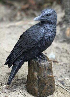 Ebros Dark Raven Crow Scavenger Bird Perching On Tree Stump Figurine 6''H