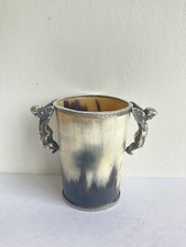 antique curiosity tumbler horn mounted silver bronze religious angel?