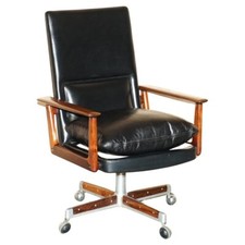 RESTORED DANISH ARNE VODDER FOR SIBAST MODEL 419 ROSEWOOD LEATHER OFFICE CHAIR