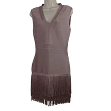 Venus Sleeveless Fringe Hem Knit Flapper Dress Mauve Women Size 12 Party NEW