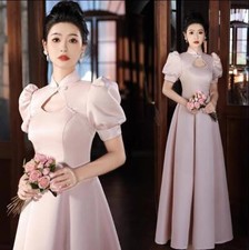 Trendy Mandarin Collar hubble-bubble sleeve Prom Gown A-line Wedding Dresses
