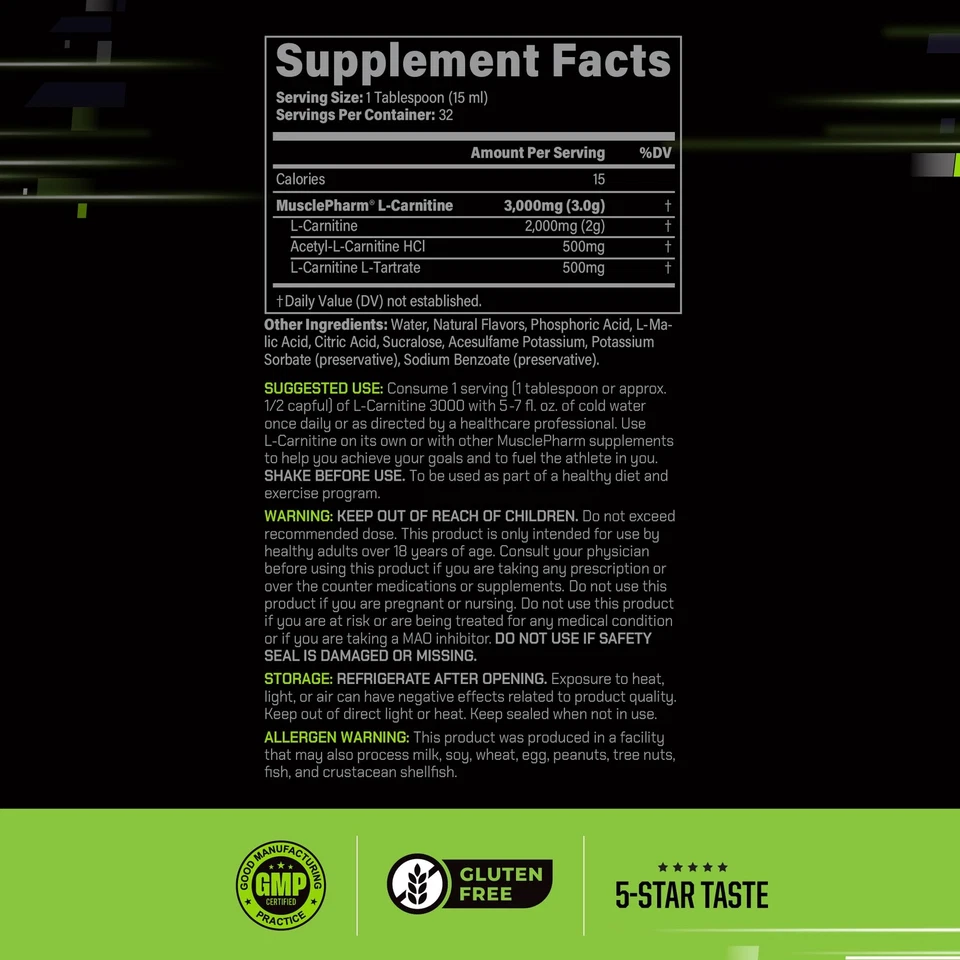 Muscle Pharm L-Carnitina 3000 El último suplemento líquido L carnitina para... Foto 2 de 4