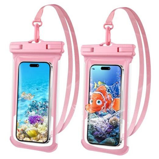 2-Pack IPX8 Waterproof Phone Pouch in Beach Cruise Pink for Swimming & Outdoor Use