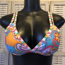 NWT Cupshe Bikini Top Size Small Blue Floral Yellow Green Purple Red