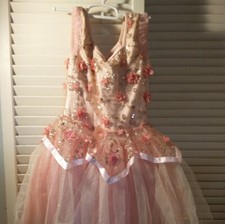 Weissman pink costume dress gold glitter netting  fabric flowers size MC
