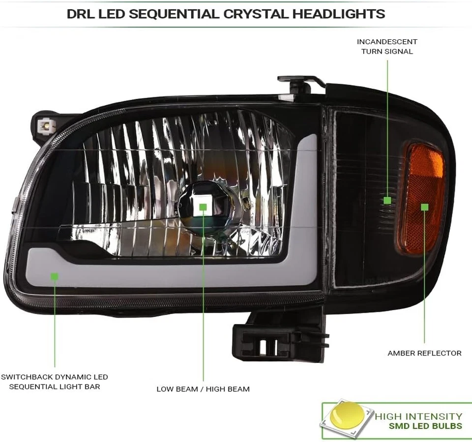 Faros Switchback LED secuenciales negros 6 piezas para Toyota Tacoma 2001-2004 Foto 3 de 4