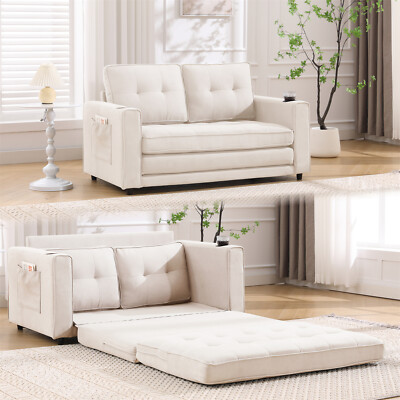 Convertible Sofa Bed Loveseat Sofa Futon Sofa Couch w/ Pull Out Bed Beige