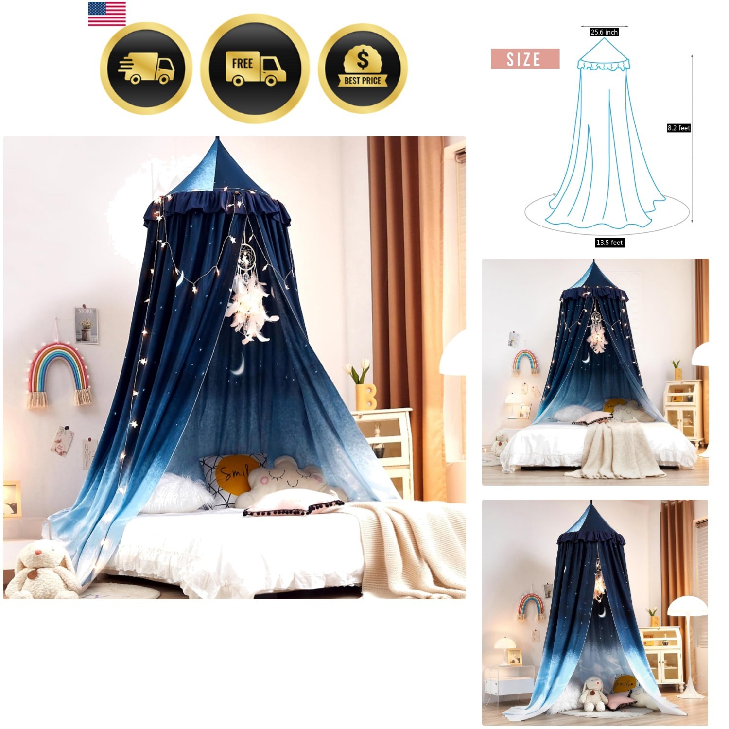 For Kids Bed, Soft Smooth Playing Tent Canopy Girls Room Dec