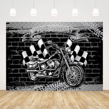 Motorcycle Birthday Party Backdrop for Photography Cool Black Motorcycle Blac...