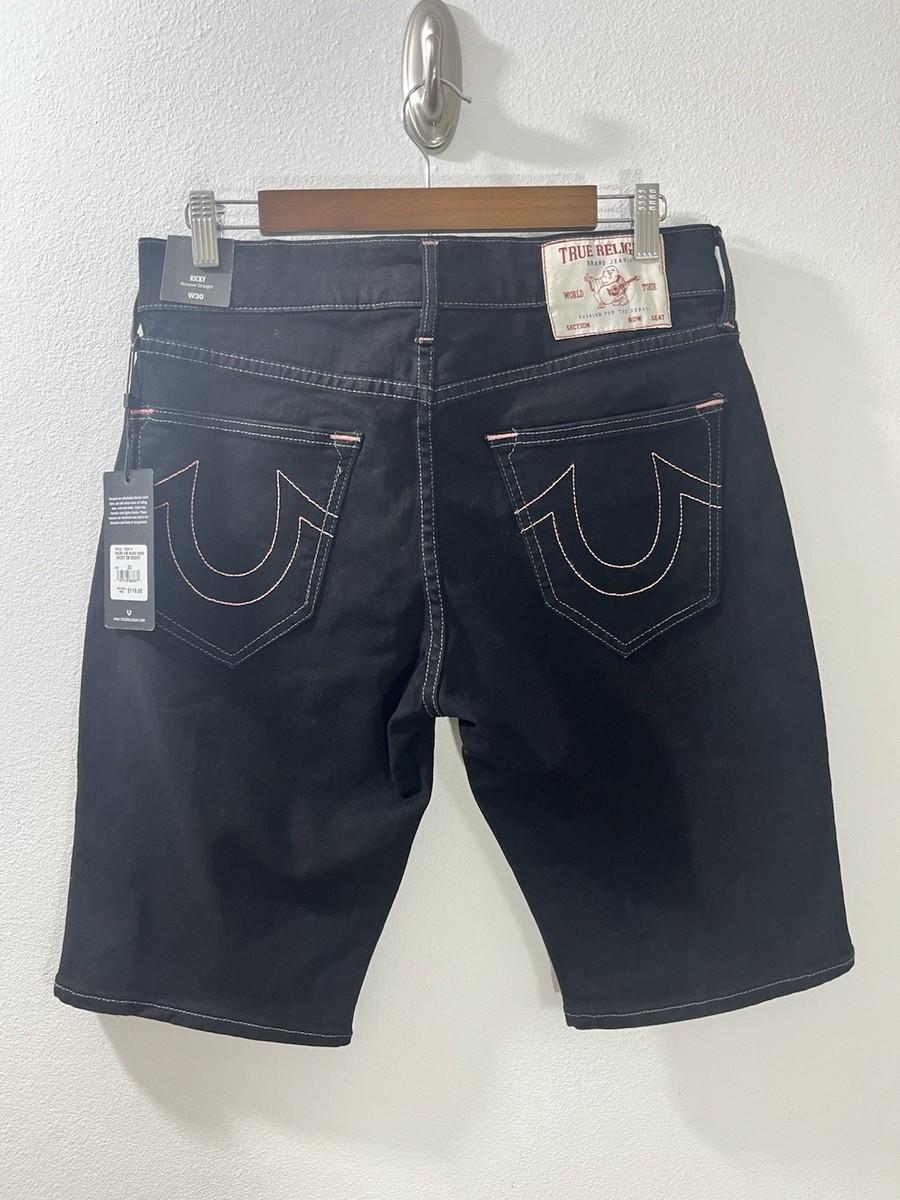 True Religion Ricky Black Rinse SN Flap Denim Short Mens Size 30