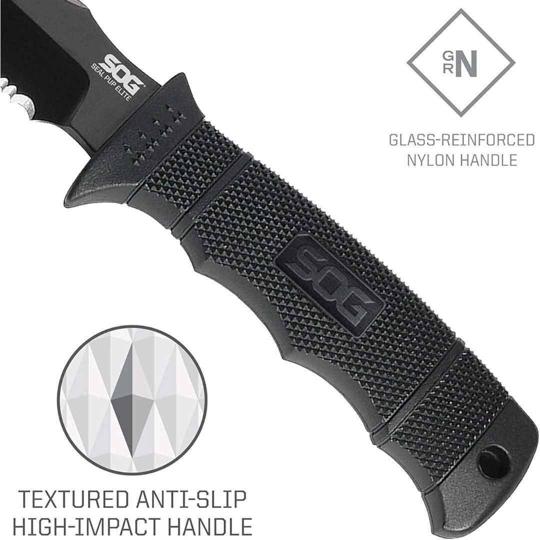 SOG E37T K Seal Pup Elite Tactical 4.75 Inch Fixed Blade Knife (Black)